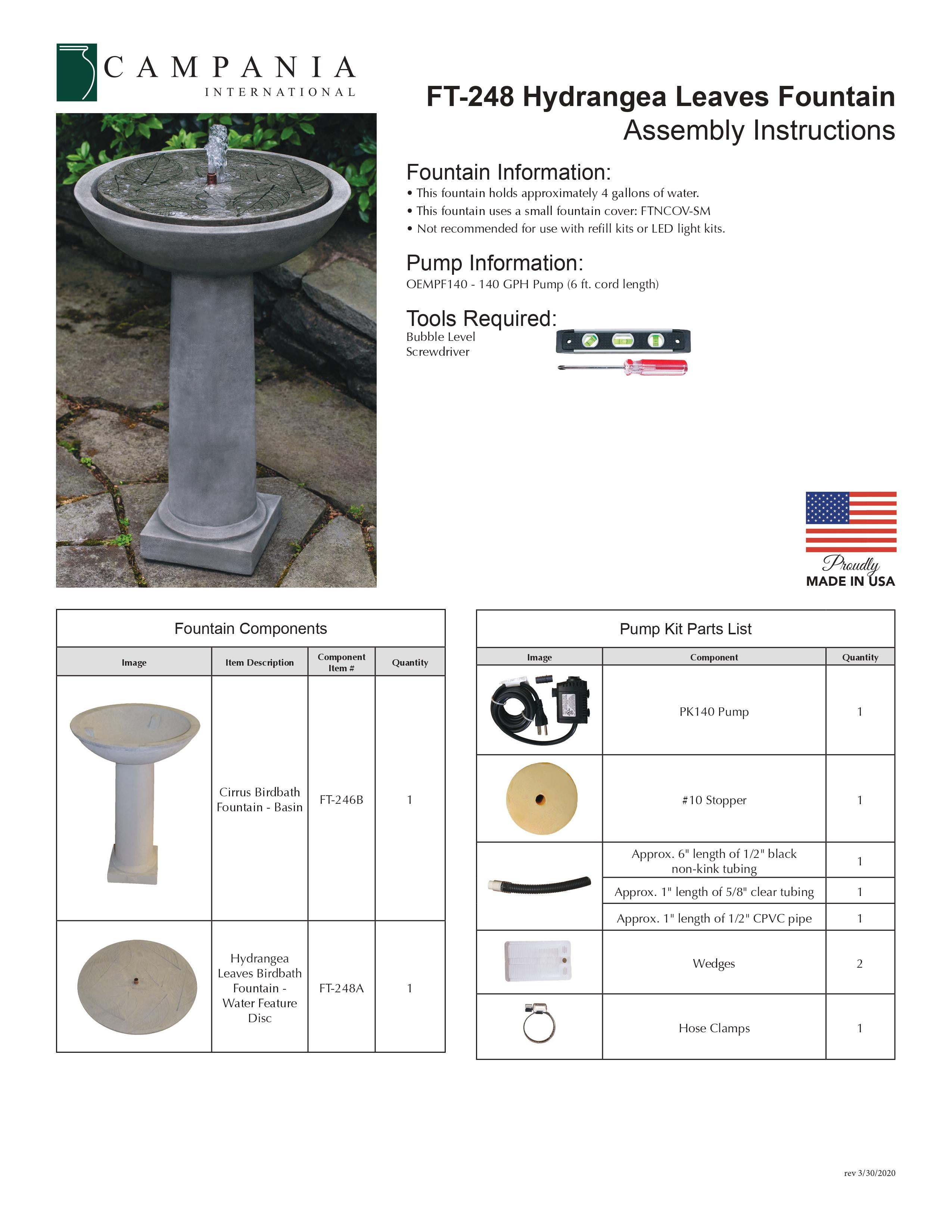 Hydrangea Leaves Birdbath Fountain