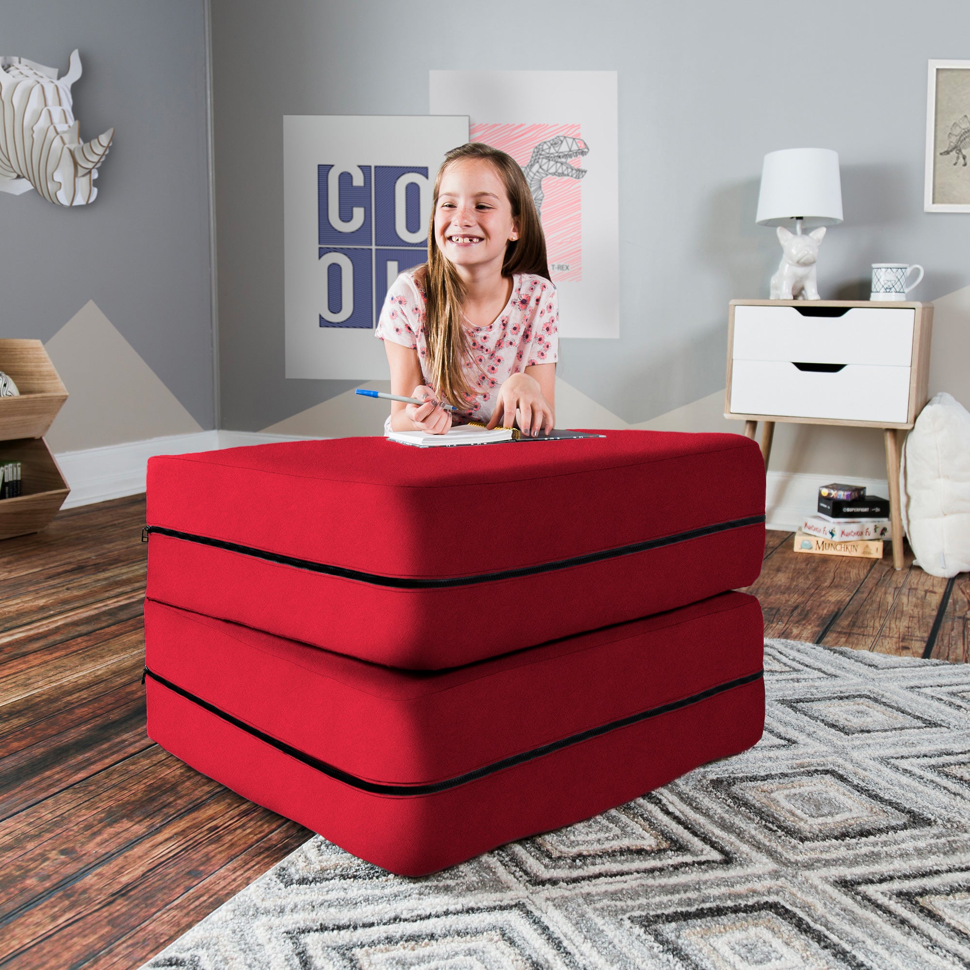 Kids Zipline Convertible Chair & Ottoman - Big Kids Edition - Microsuede