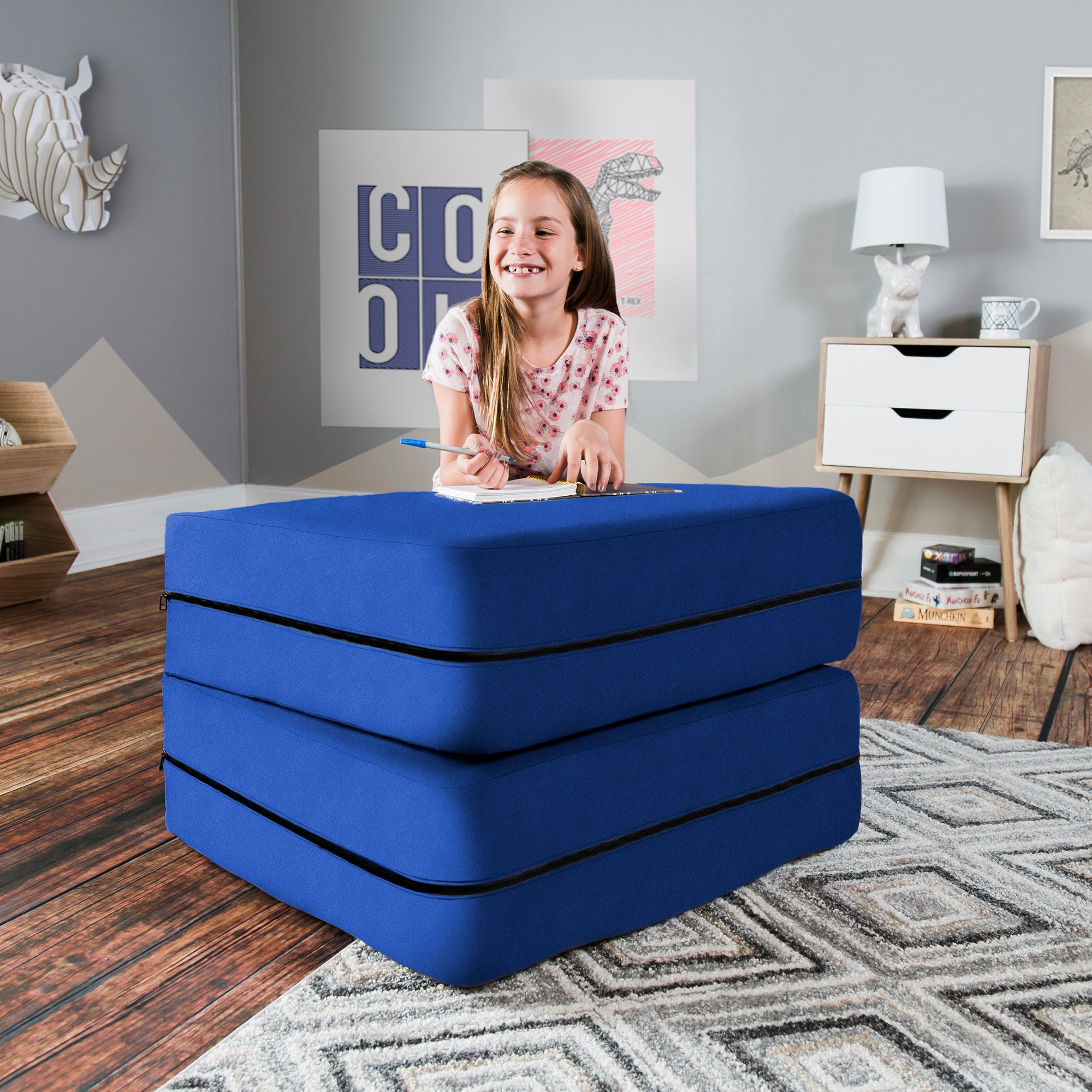 Kids Zipline Convertible Chair & Ottoman - Big Kids Edition - Microsuede
