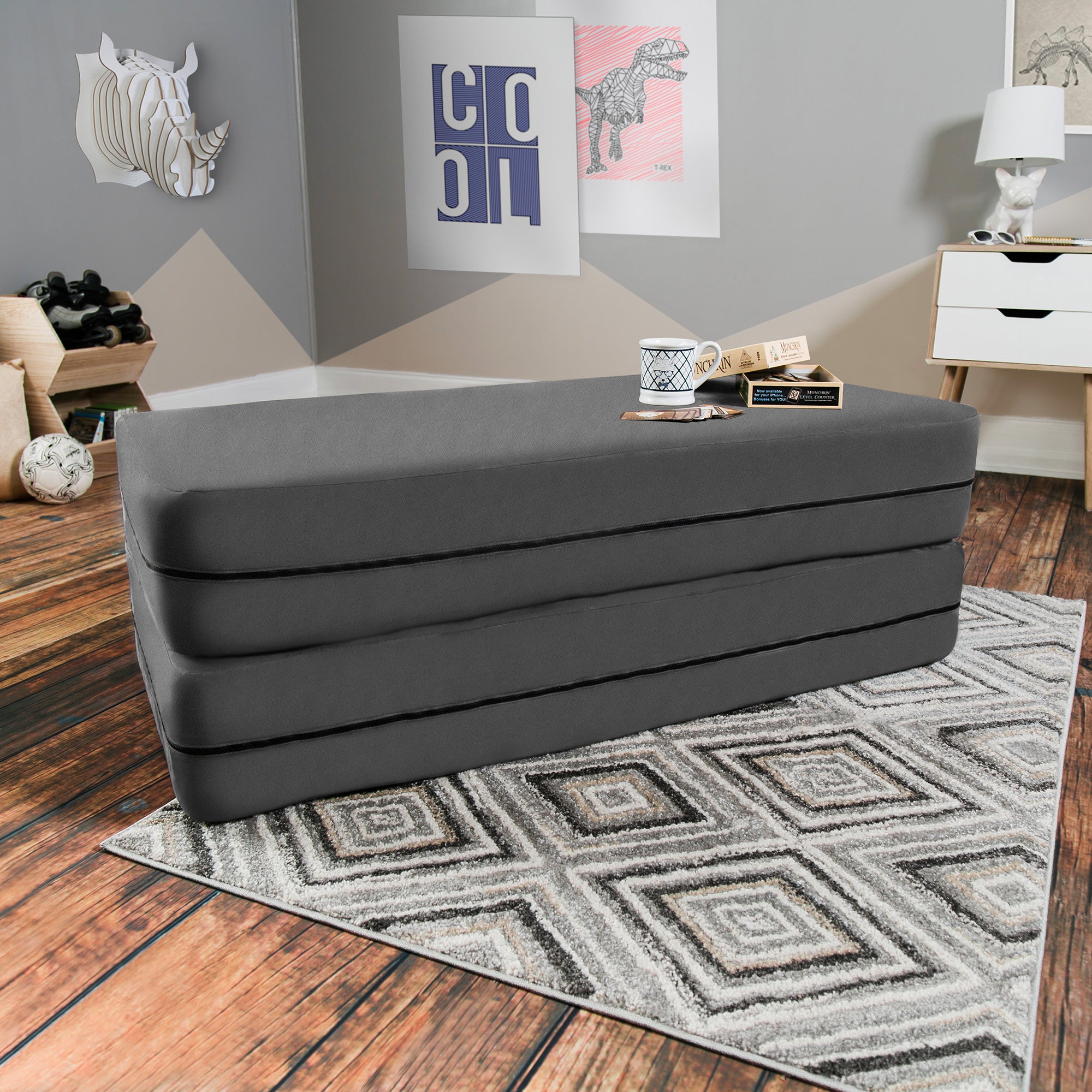 Kids Zipline Convertible Sofa & Large Ottoman