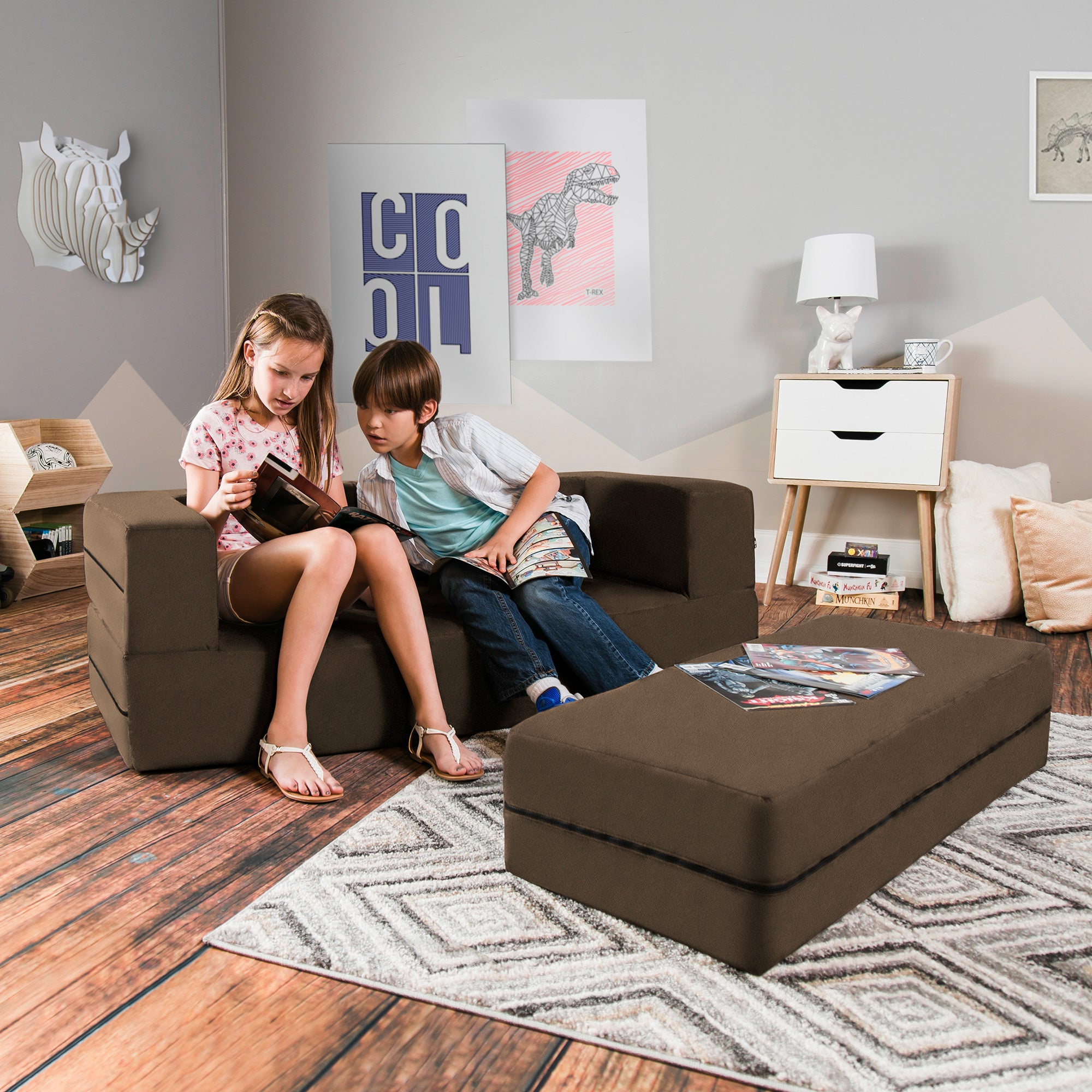 Kids Zipline Convertible Sofa & Large Ottoman
