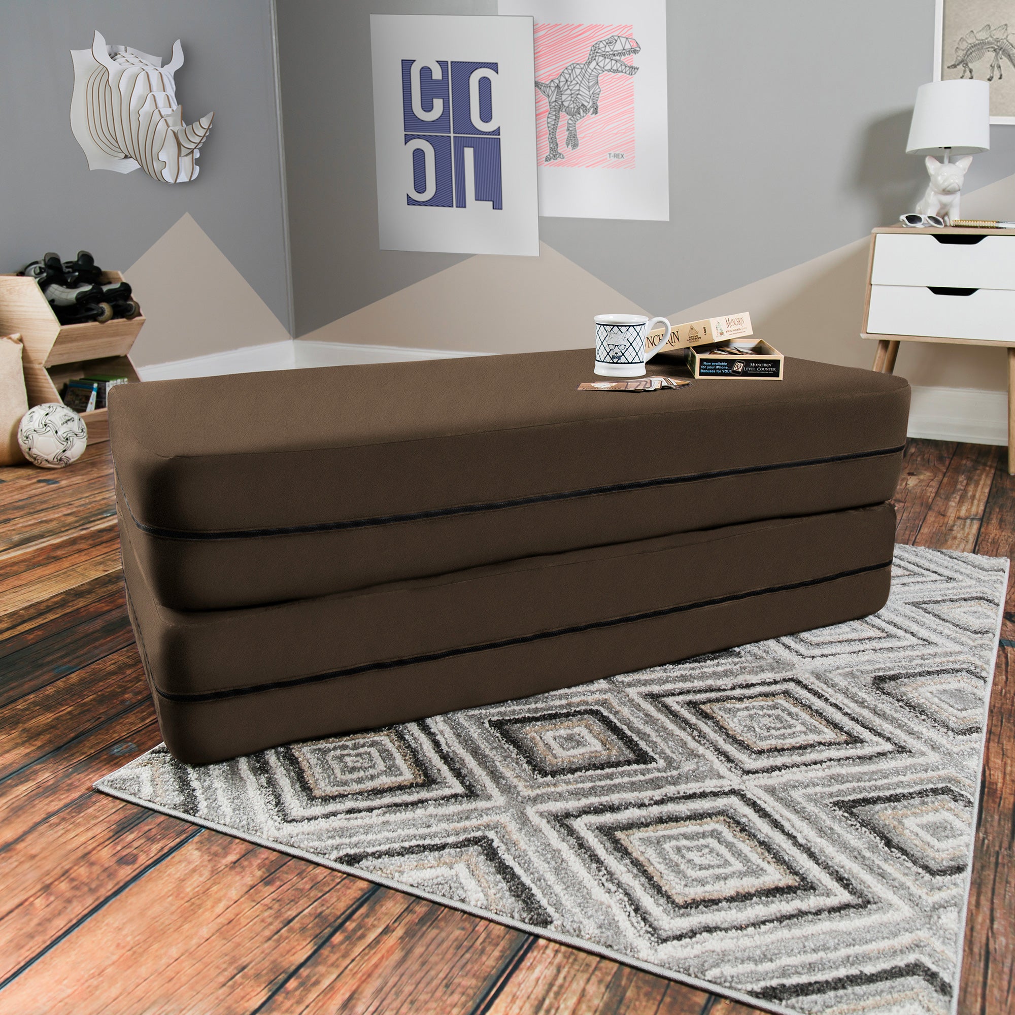 Kids Zipline Convertible Sofa & Large Ottoman
