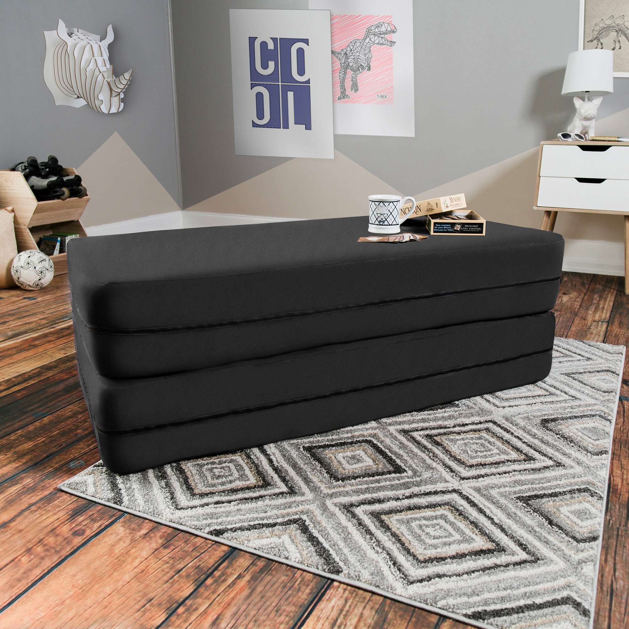 Kids Zipline Convertible Sofa & Large Ottoman
