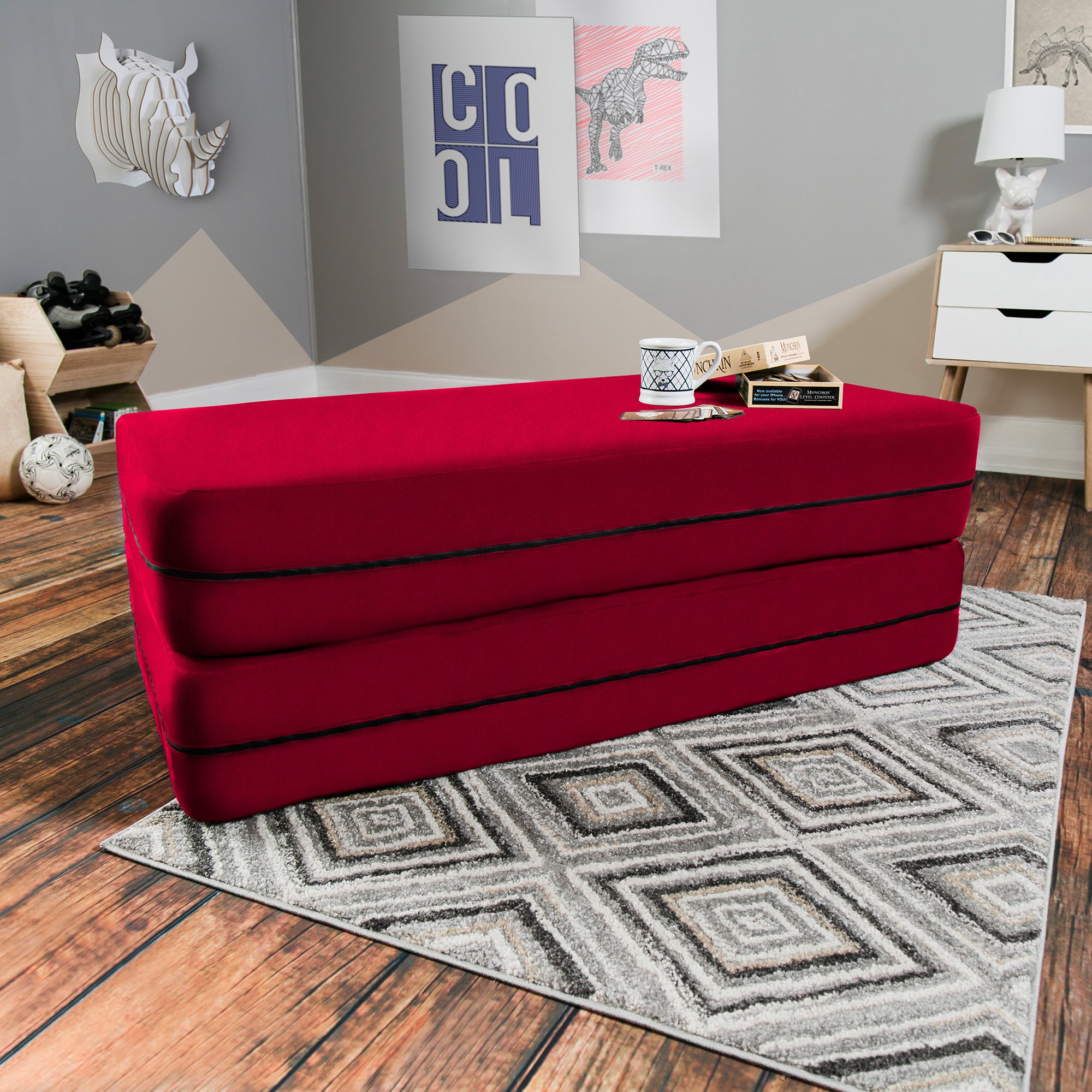 Kids Zipline Convertible Sofa & Large Ottoman