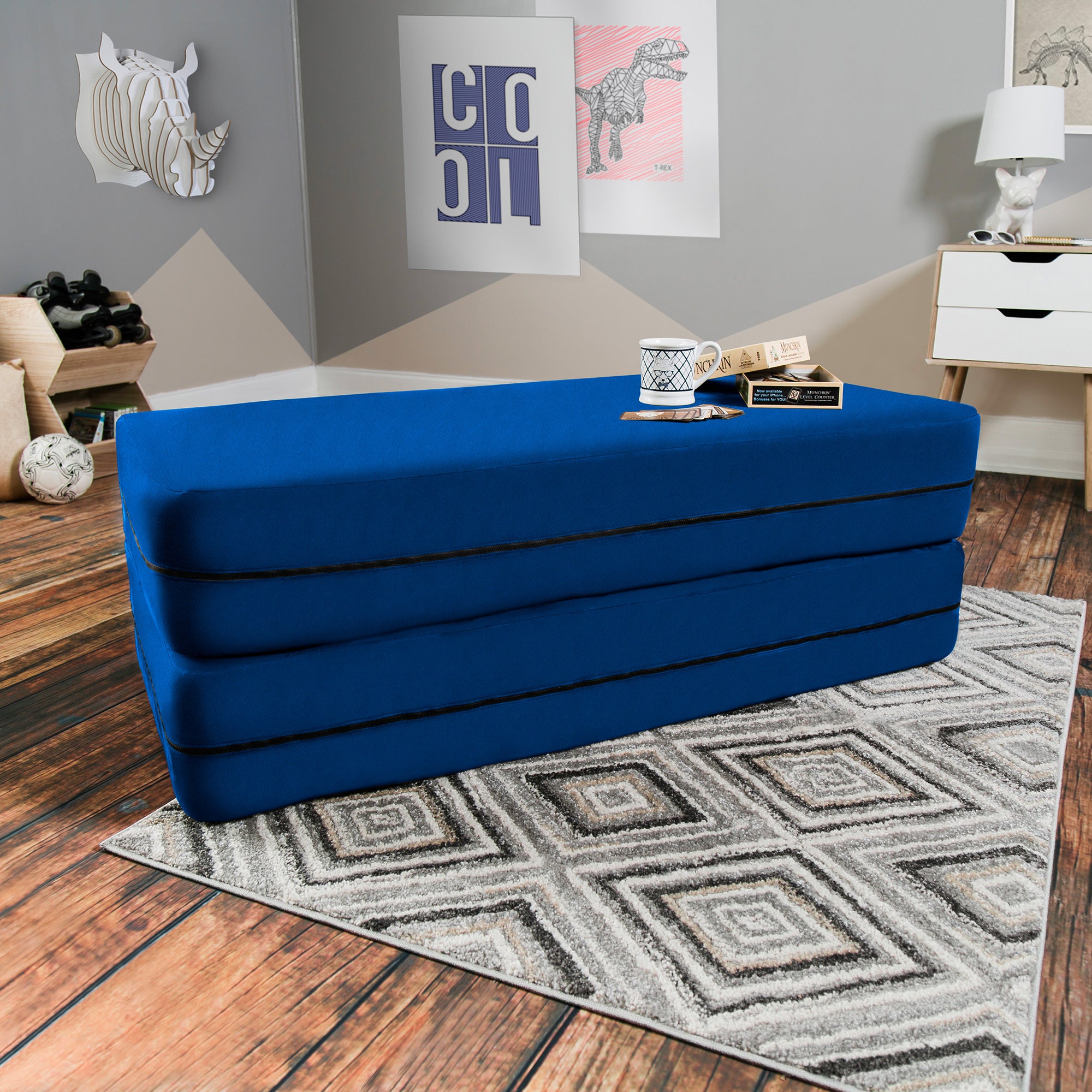 Kids Zipline Convertible Sofa & Large Ottoman
