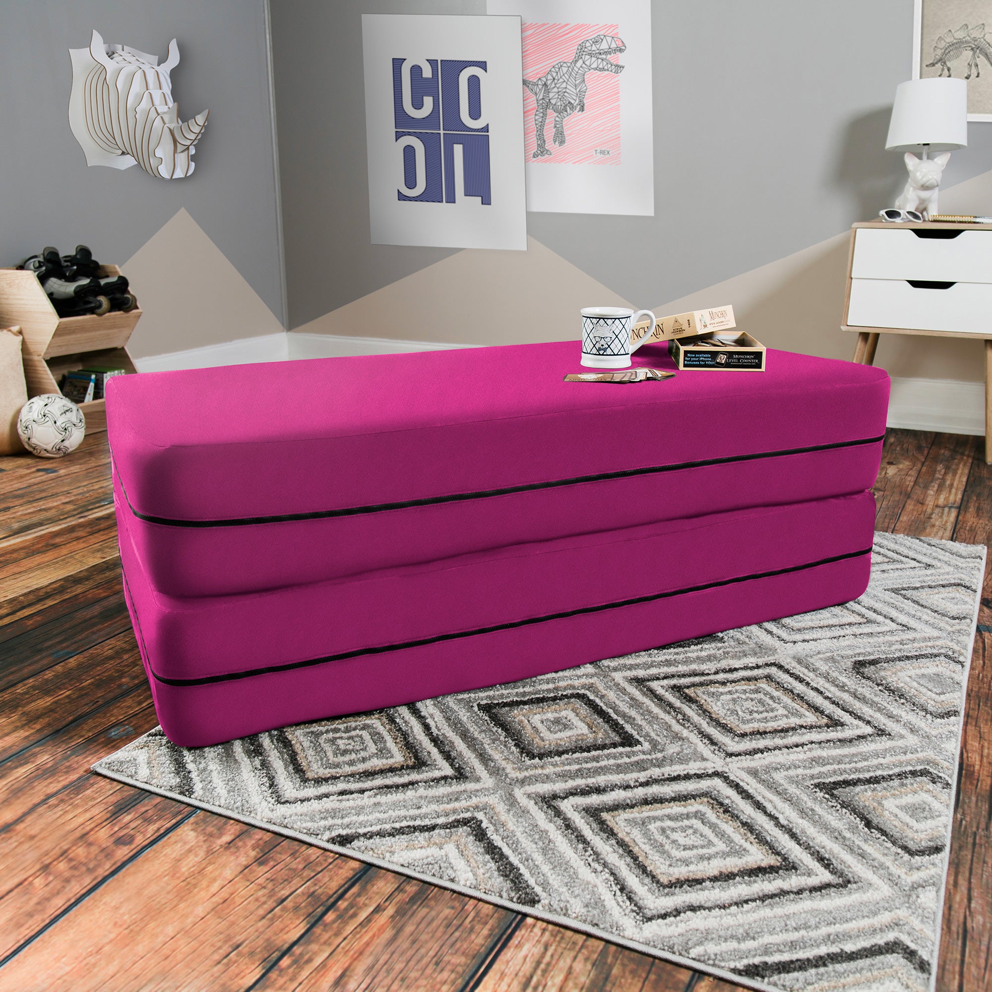Kids Zipline Convertible Sofa & Large Ottoman